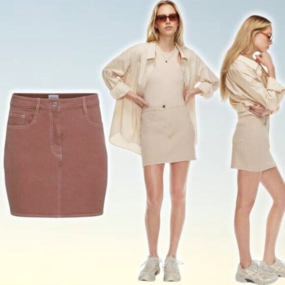 WILFRED FREE Aritzia Date High-Waisted A-Line Mini Skirt Sz 00 GD Sorbet Moka - Picture 1 of 6